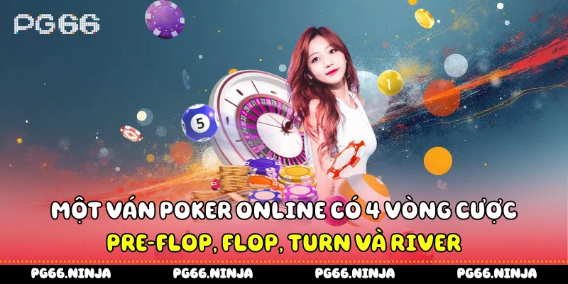 Một ván poker online có 4 vòng cược: Pre-Flop, Flop, Turn và River